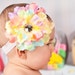 Pastel rainbow headband with rhinestone bling birthday holiday photp prop