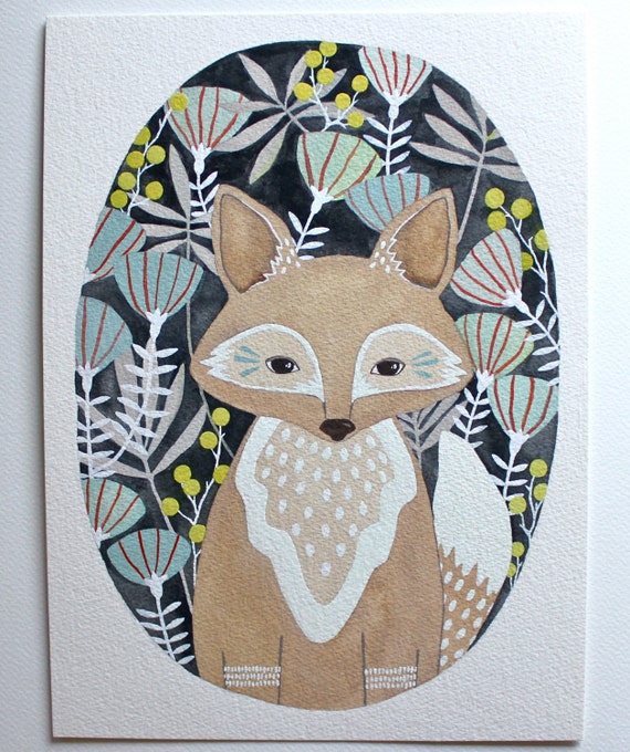 Fox Illustration Painting - Watercolor Art - 11x14 Large Archival Print - Little Fox Leo by Marisa Redondo