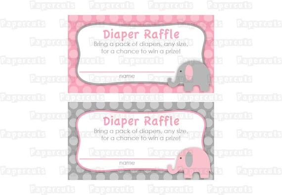 INSTANT DOWNLOAD - Printable DIY Pink and Grey Elephant Theme Baby Shower Diaper Raffle Tickets & Sign