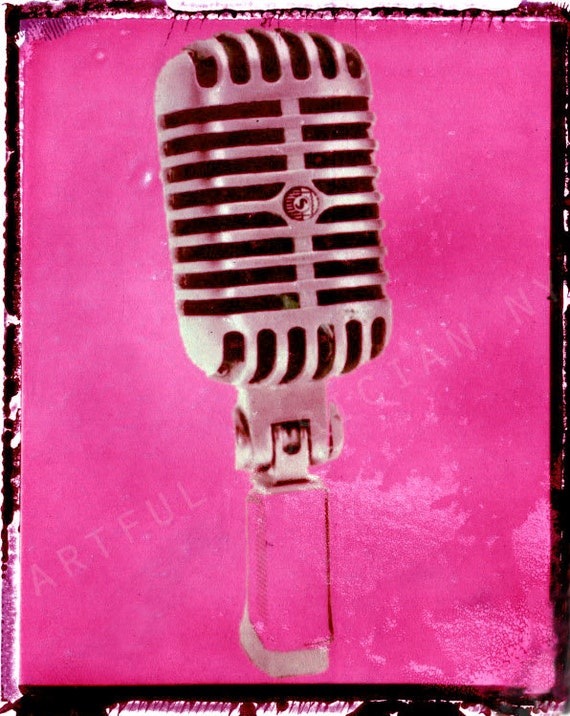 Pink vintage microphone mic art music wall decor by GuitarArtPrint