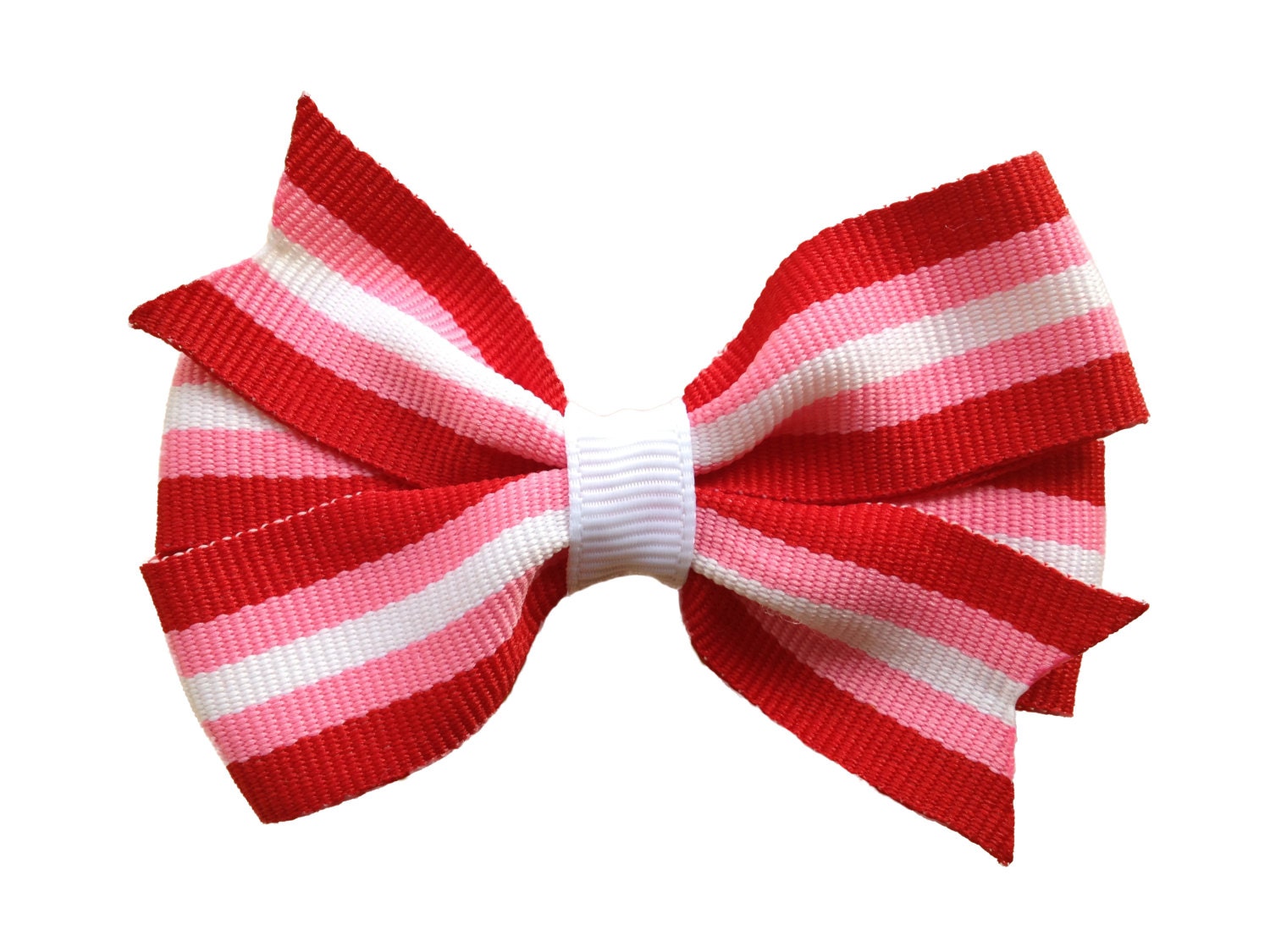 Pink red & white striped hair bow Valentines hair bow