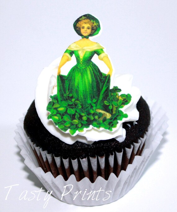 12 Edible Irish Lady Prints for St Patricks day - Cupcakes Cakes and Desserts - Irish - Leprechaun - clover - Il_570xn