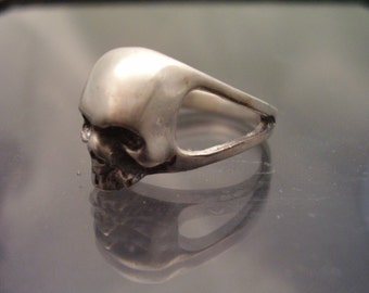 ... Ring, Silver Skull Ring With Split Band, Human Skull Ring, Skull Ring