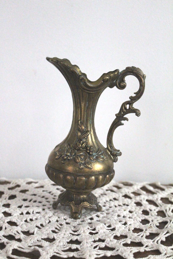 Vintage Collectibles Solid Brass Pitcher by AtticTreasuresByJudy