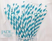 JADE Paper Straws, 50 Jade Blue-Green Striped Paper Straws, Mermaid Party, Wedding, Events, Cake Pops, Pixie Sticks Il_170x135