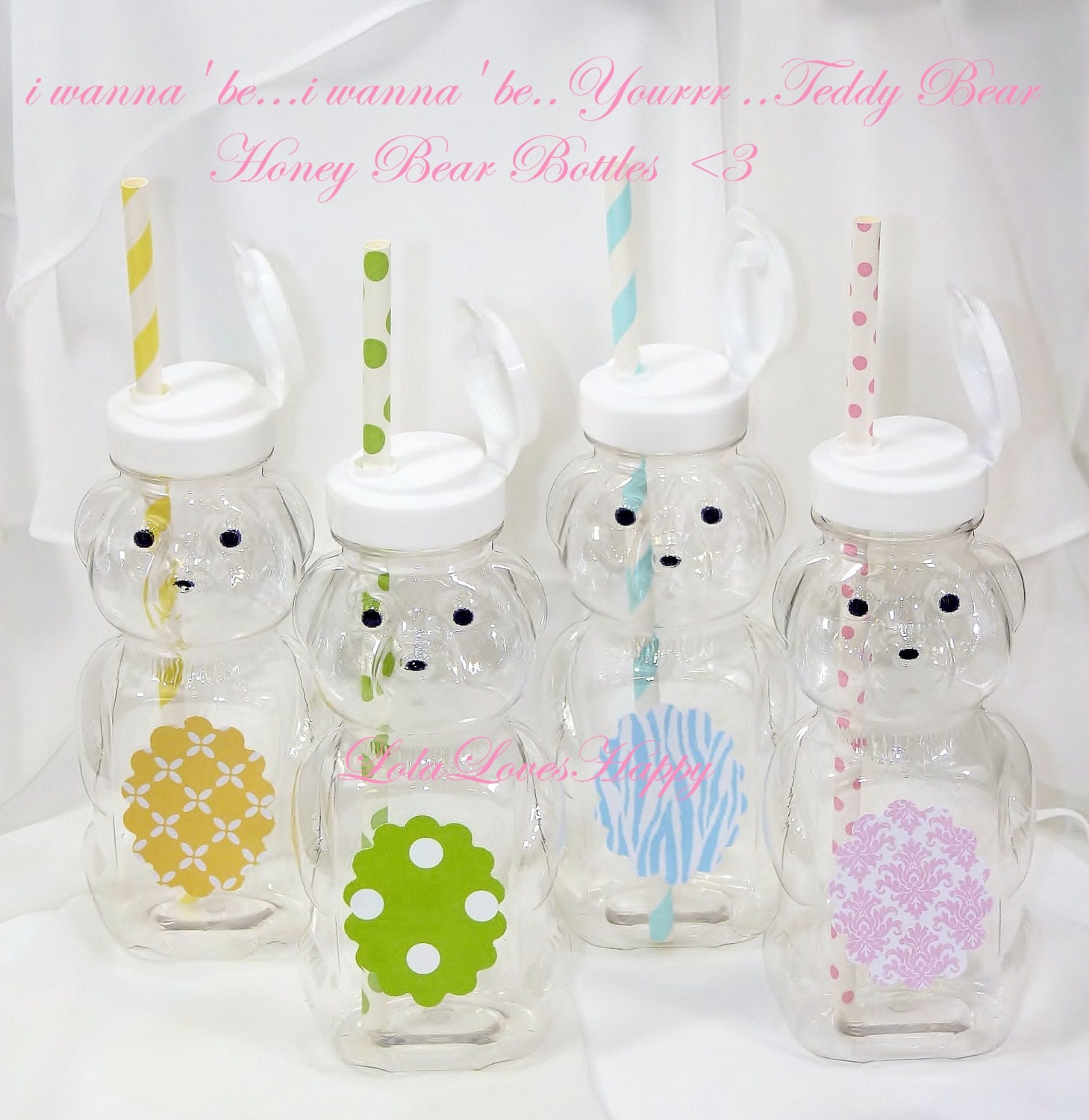 Honey Bear Bottles 12 oz with FLip ToP Lids 8 by LolaLovesAparty