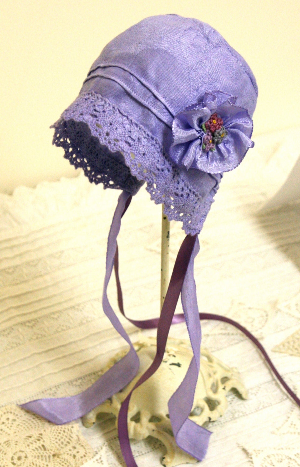Lavender Baby Bonnet Vintage Linen antique bonnet newborn