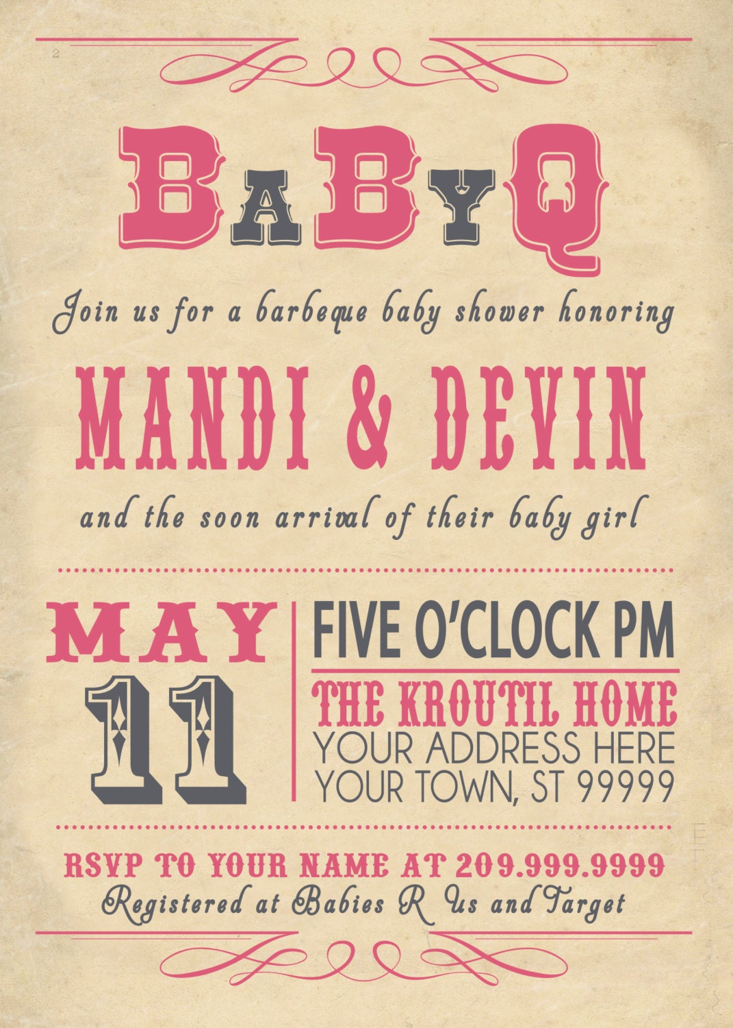 babyq bbq BABY SHOWER invitation VINTAGE couples