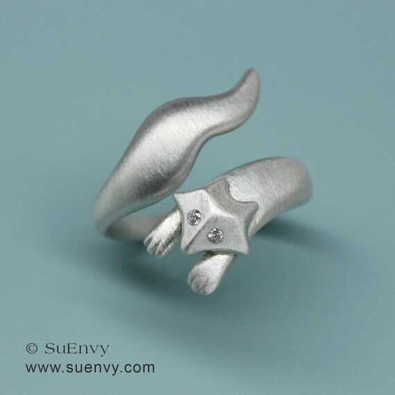 The Running Fox Ring in Sterling Silver with Diamonds, Fox silver ring ...