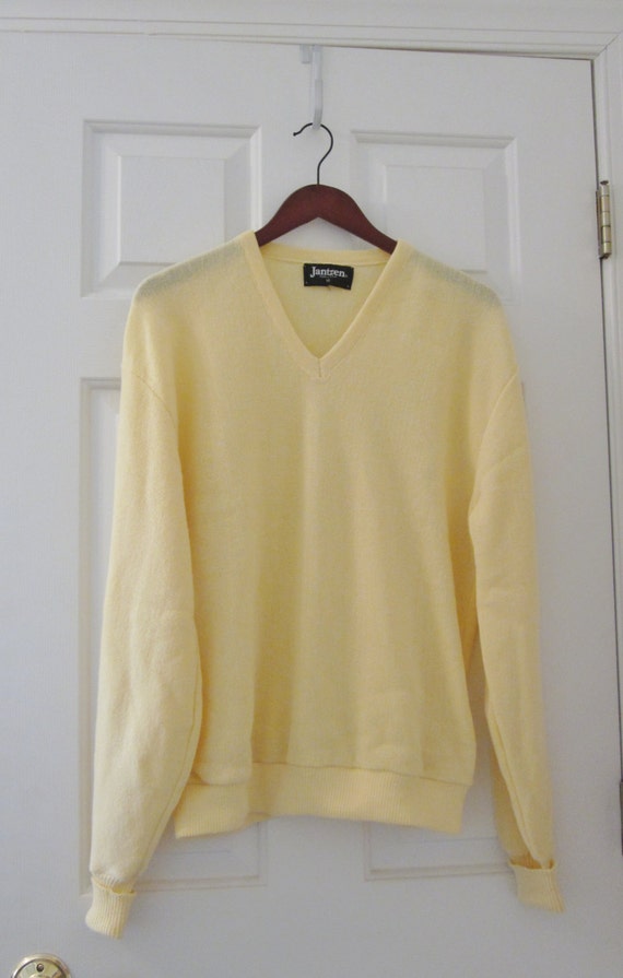 Vintage Mens Sweater Bright Yellow V Neck by MarjoriesMemories