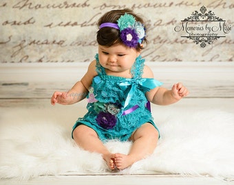 NEW Peacock Purple Teal headband, Baby girls headband, MTM Baby Girl's Teal Romper, Teal headband,Peacock headband,purple headband,baby girl