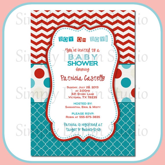 Items similar to DIGITAL Blue and Red CHEVRON Baby Shower Invitation