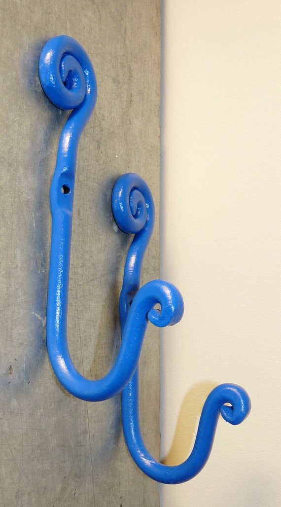 Wrought Iron Wall Hooks Outdoor/Indoor Wall Decor Blue Wall Wrought Iron Wall Hooks Outdoor/Indoor Wall Decor Blue Wall