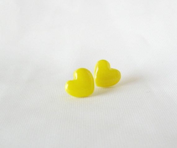 Yellow heart stud earrings- Polymer clay jewelry- Simple summer earrings