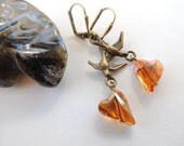 Swarovski Crystal Wild Heart Earrings, Bird Earrings, Heart Earrings, Valentines Jewelry. A298
