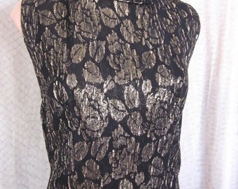 Gold Brocade Roses// CATHY GRAY top blouse shell // fits S // Vintage 50s 1950s