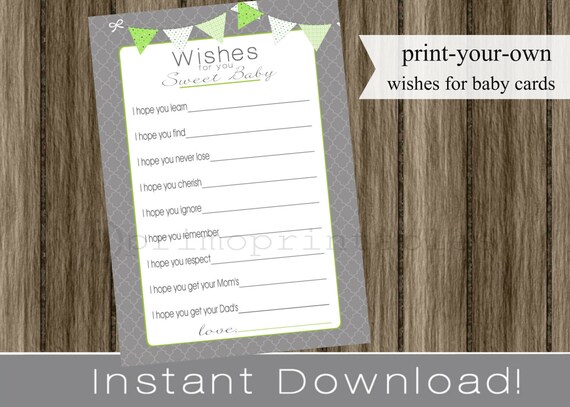 Baby Shower Wishes for Baby boy lime green and gray INSTANT DOWNLOAD diy digital printable file print your own , babyshower idea Il_570xn