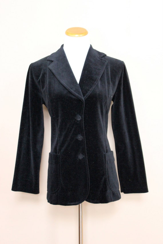 Vintage Velvet Blazer // Black Velour // Women's Small by TNstreet