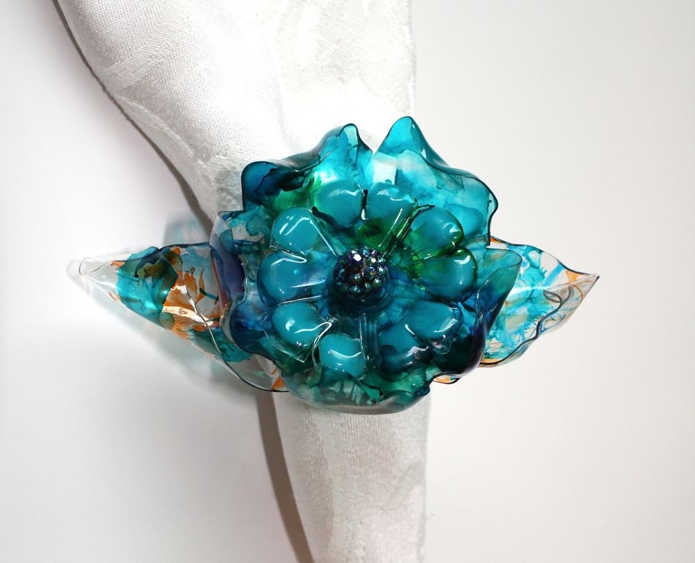 Turquoise Blue Wedding Decor Napkin Ring Set peacock blue