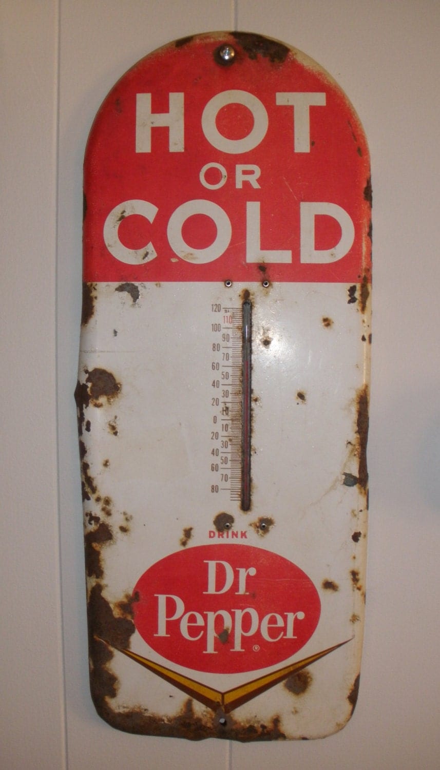 Vintage 1950s Metal Dr. Pepper Hot or Cold Drink Thermometer