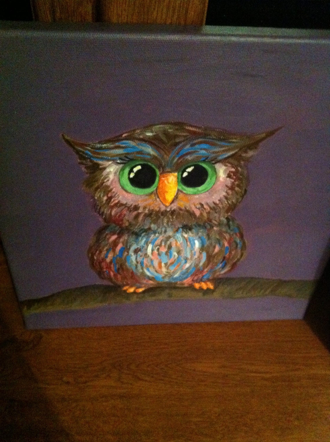 Cute Green Eyed Owl Painting Original acrylic size 12