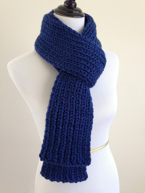 Hand Knit Wool Blend Scarf in Blue by BabyKittyCreations on Etsy