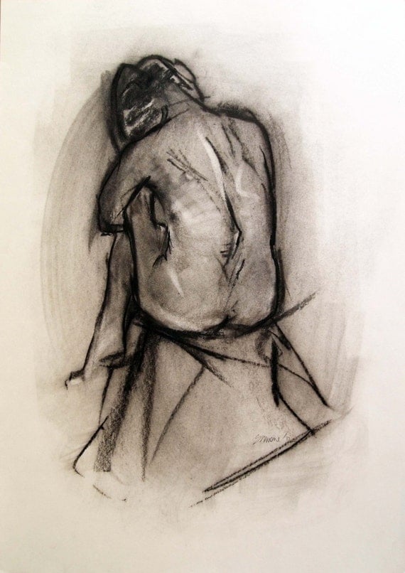 Original Charcoal Life Drawing Female Figure by TipChick on Etsy