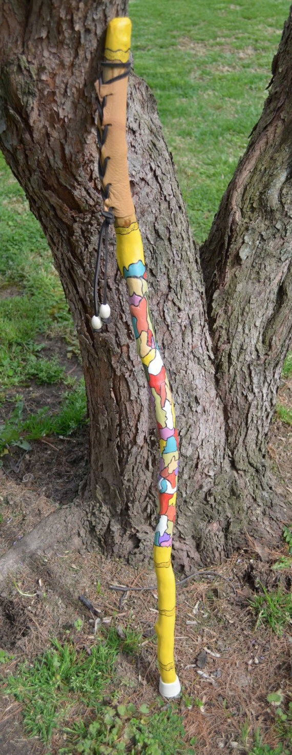 Children's Youth Walking Stick Hand Painted Doodle Shapes