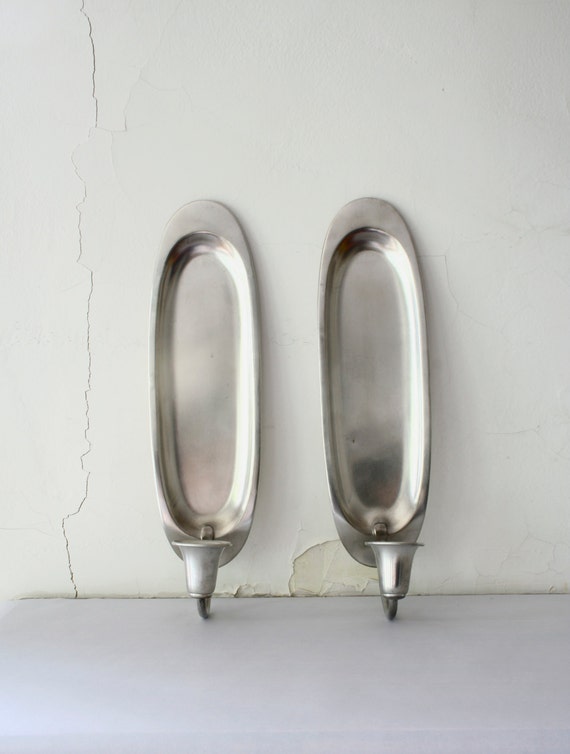 Vintage Danish Pewter Wall Sconce / Danish Candle Holder Pair