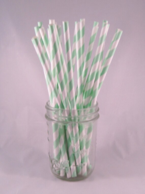 25 Mint Green Stripe Straws - ships less than 24 hours Il_570xn