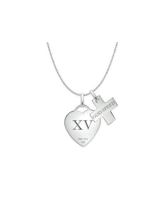 Quinceanera XV Sterling Silver Heart Necklace GS