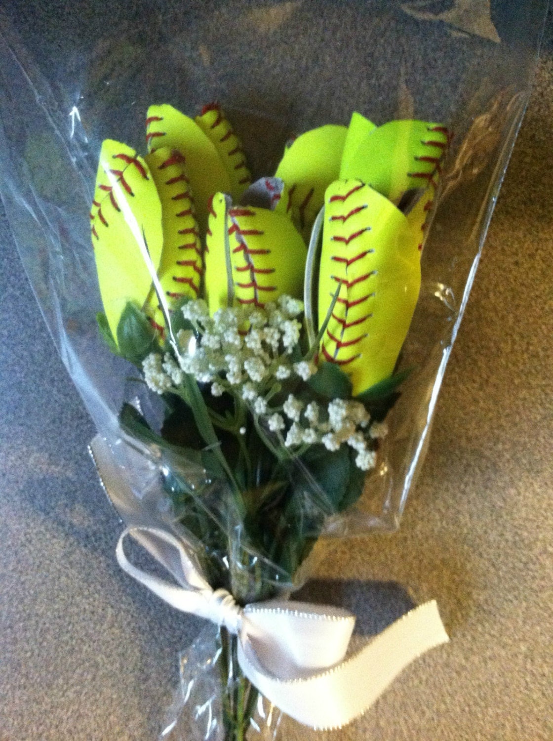 Bouquet of 6 Softball Flowers made from genuine leather