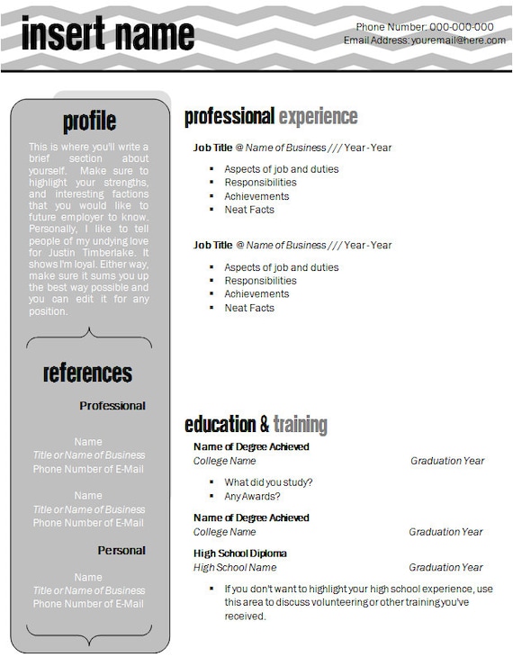 items similar to microsoft word compatible gray chevron resume template  cover letter  font