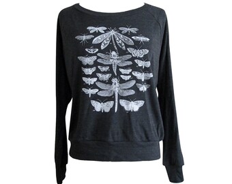 Insect Raglan Sweater - Winged Insects Moth Butterfly American Apparel SOFT vintage feel - Available in sizes S, M, L