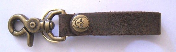 Darkwear Clothing Distressed Brown Leather Key Fob/Steampunk Belt Clip Tankard Strap w Antique Brass Keyring by DarkwearClothingCo steampunk buy now online