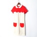 Vintage Courreges Dress / 1960s Mod Dress / 60s Knit Dress / Poppy Red and White / Peter Pan Collar / Scallop Dress / XS