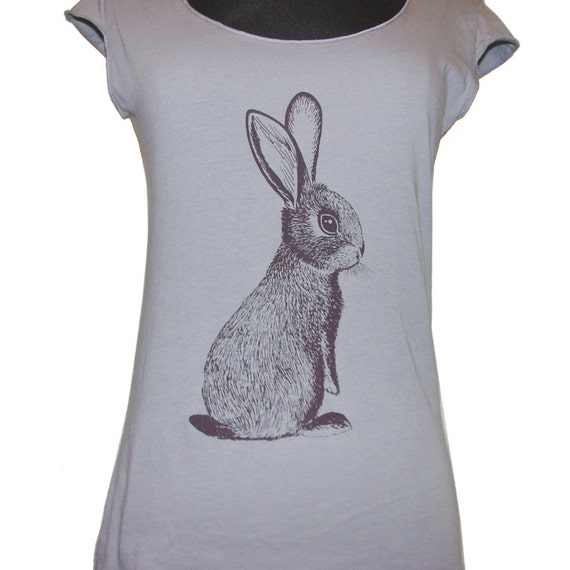 Cottontail Rabbit tshirt eco brown ink screenprint on slate