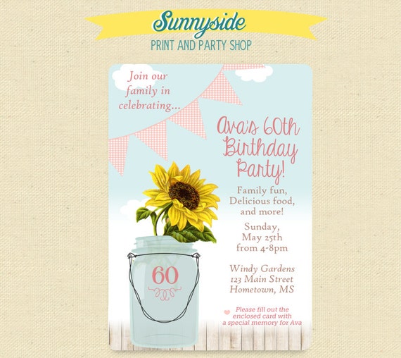 Shabby Chic Country Birthday Invitation - Pretty Pennant Invite w/ Gingham - 10 20 30 40 50 60th Il_570xn