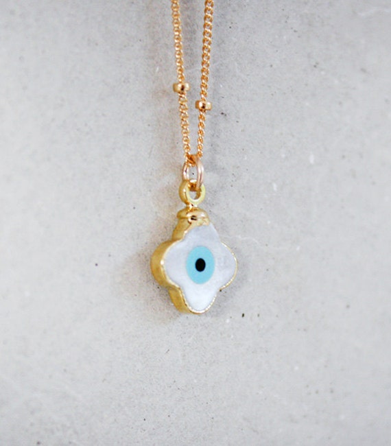 Mother of Pearl Evil Eye Clover Necklace