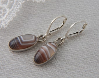 Gray Banded Agate Earrings Drop Earrings Handmade Natural Stone Earrings Botswana Agate Earrings Artisan Earrings
