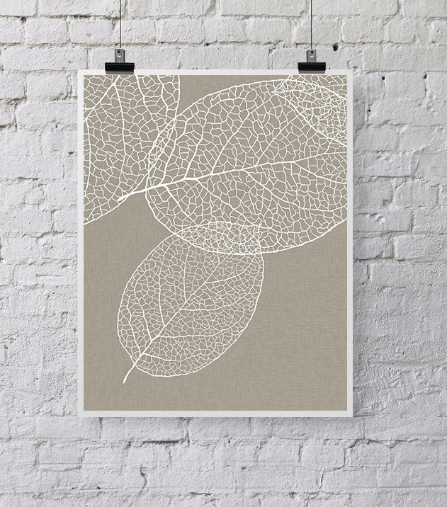 West Elm Leaf 3 Prints Gray Taupe Wall Art Set of Three