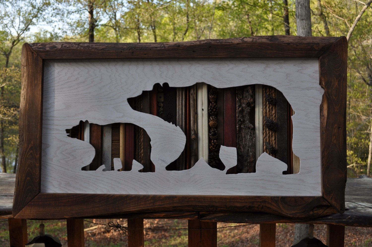 Bears Wood Art Original Bears Rustic Art by Lynnsrusticcreations