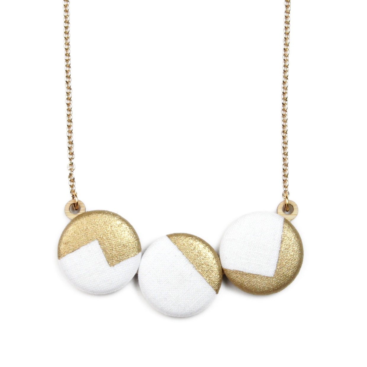 Hand Painted Geometric Metallic Gold Necklace White Black or