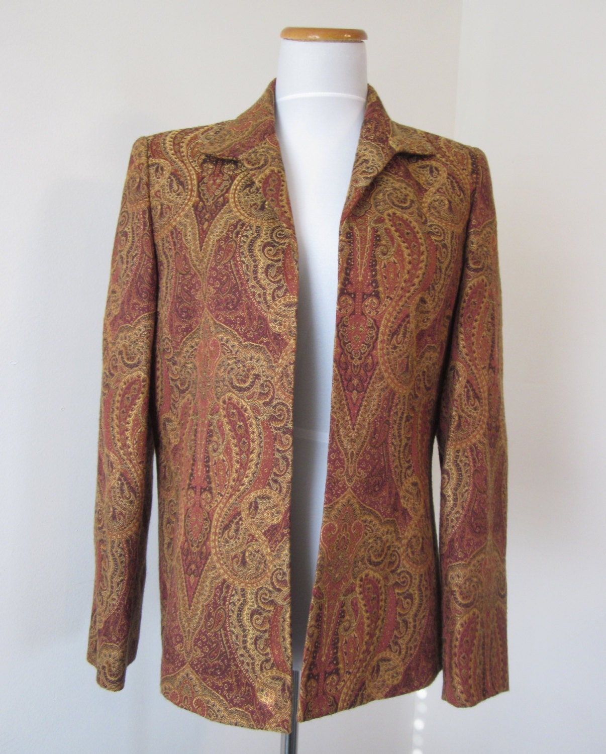Vintage Brocade Jacket Rust and Gold Open Jacket Lined Kasper