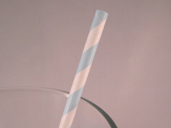 100 Baby Blue Stripe Paper Straw - ships less than 24 hours Il_570xn