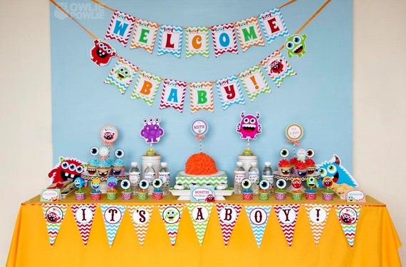 Monster Bash BABY Shower Party Printable Package & Invitation, INSTANT DOWNLOAD, You Edit Yourself with Adobe Reader Il_570xn