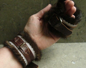 Gentle Restraint Cuff -- Leather and Real Mink