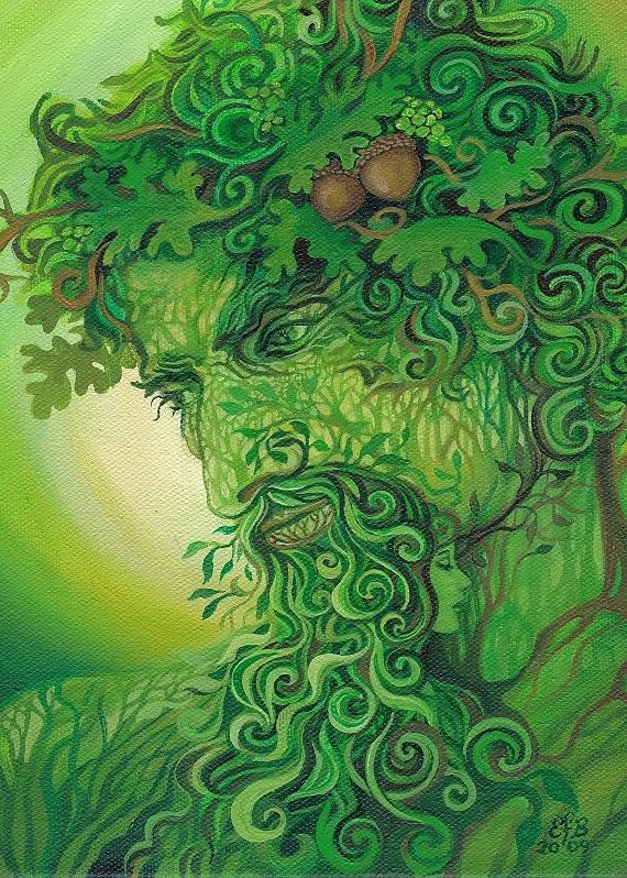 Green Man 5x7 Blank Greeting Card Fine Art Print Pagan