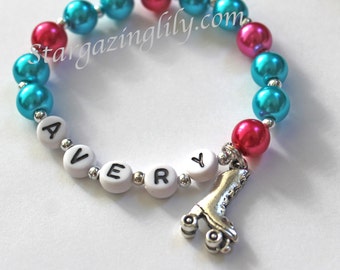 Roller Skate Party Favor. Roller Skating, Roller-skate, Charm Name Bracelet. Personalized Bracelet Roller Skating Party Favor Birthday Party