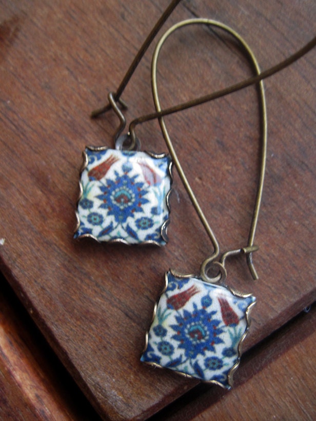 Islamic tile drop earrings islamic jewelry dangle earrings